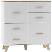 Komoda Cama Meble Lotta 110 2D4S, balta/ąžuolo, 110 x 45 x 119 cm