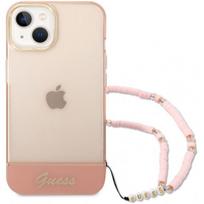 iphone 15 rozinis - Guess "Translucent Hardcase with strap iPhone 14 Plus (GUHCP14MHGCOHP)" - 1 nuotrauka