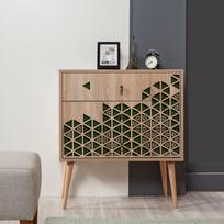 komoda zalia - Komoda Kalune Design Dresser 3429, ąžuolo spalvos/žalia - 4 nuotrauka