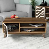 graikiniai riesutai - Kavos staliukas Kalune Design 845, tamsiai rudas/baltas - 3 nuotrauka
