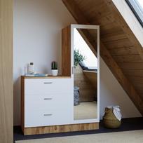 komoda medzio balta - Kalune Design Multi Purpose CC6-AW, balta/medžio, 47 cm x 100 cm x 140 cm, su veidrodžiu - 3 nuotrauka