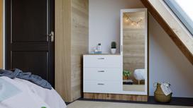 komoda medzio balta - Kalune Design Multi Purpose CC6-AW, balta/medžio, 47 cm x 100 cm x 140 cm, su veidrodžiu - 4 nuotrauka