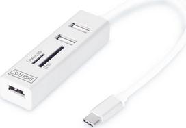 sd card usb c reader -  Digitus USB-C - 3 x USB/SD/MicroSD DA-70243, balta - 1 nuotrauka