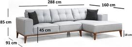 kampine sofa lova - Kampinė sofa Hanah Home Montana, šviesiai pilka, dešininė, 288 x 160 x 85 cm - 5 nuotrauka