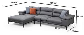 Pirkti Kampinė sofa Hanah Home Hollywood, pilka, kairinė, 309 x 188 x 89 cm - Photo 8