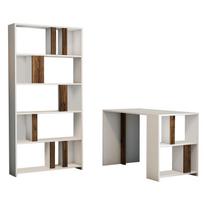 Kalune Design Studijų stalas ir knygų lentynos Lima - Baltas, Walnut