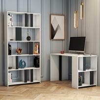 stalas knyga - Kalune Design Studijų stalas ir knygų lentynos Lima - Baltas, Anthracite - 2 nuotrauka