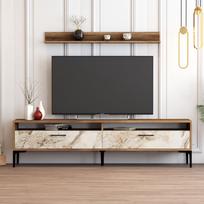 marmuro staliukas - Kalune Design TV vienetas Stambulas - riešutmedžio, balto marmuro - 2 nuotrauka