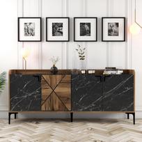 konsole staliukas juodas - Kalune Design Konsolė Venedik - riešutas, juodasis marmuras - 2 nuotrauka