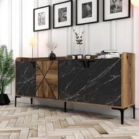 konsole staliukas juodas - Kalune Design Konsolė Venedik - riešutas, juodasis marmuras - 3 nuotrauka