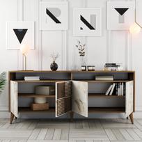 tv komoda 180 - Kalune Design Konsolė Milanas - riešutas, baltas marmuras - 4 nuotrauka