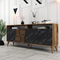 komoda riesutas - Kalune Design Konsolė Milanas - riešutas, juodas marmuras - 3 nuotrauka