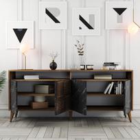 komoda riesutas - Kalune Design Konsolė Milanas - riešutas, juodas marmuras - 4 nuotrauka