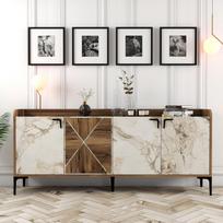 konsolis staliukas - Kalune Design Konsolė Venedik - riešutmedžio, balto marmuro - 2 nuotrauka