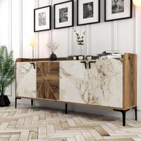 konsolis staliukas - Kalune Design Konsolė Venedik - riešutmedžio, balto marmuro - 3 nuotrauka