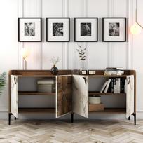 konsolis staliukas - Kalune Design Konsolė Venedik - riešutmedžio, balto marmuro - 4 nuotrauka