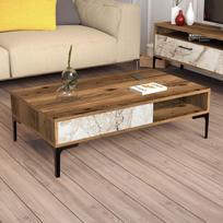 graikiniai riesutai - Kalune Design Kavos stalelis Stambulas - riešutmedžio, balto marmuro - 2 nuotrauka
