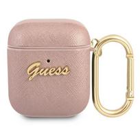 Guess GUA2SASMP Saffiano metal logo case for Airpods 1/ 2 Pink