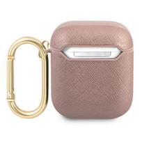 ausiniu deklas - Guess GUA2SASMP Saffiano metal logo case for Airpods 1/ 2 Pink - 2 nuotrauka