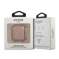 ausiniu deklas - Guess GUA2SASMP Saffiano metal logo case for Airpods 1/ 2 Pink - 3 nuotrauka