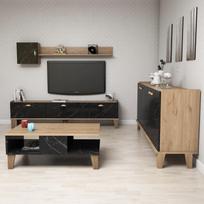 sekcija juoda - Svetainės baldų komplektas Kalune Design Sumer G7030, rudas/juodas - 3 nuotrauka