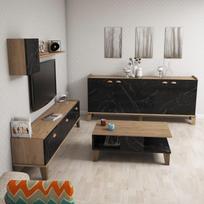 sekcija juoda - Svetainės baldų komplektas Kalune Design Sumer G7030, rudas/juodas - 4 nuotrauka