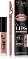 Eveline Oh My Lips Liquid Matt Lipstick & Contour Lip Liner lūpų dažų ir pieštuko rinkinys - 01 Neutral Nude