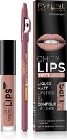Eveline Oh My Lips Liquid Matt Lipstick & Contour Lip Liner lūpų dažų ir pieštuko rinkinys - 08 Lovely Rose