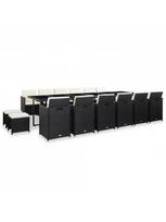 Lauko baldų komplektas VLX 17 Piece Set With Cushions, juodas/kreminės spalvos, 16 vietų
