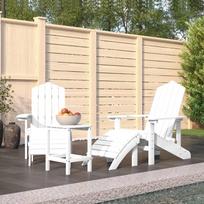 Sodo adirondack kėdės su pakojomis ir staliuku, baltos, hdpe