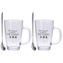 kavos puodeliu rinkinys - Puodeliai EXCELLENT HOUSEWARE Latte Macchiato, su šaukšteliais, 2 vnt. - 1 nuotrauka