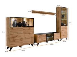sekcija juoda - ASM Thin Living Room Wall Unit Set Wotan Oak/Black - 2 nuotrauka