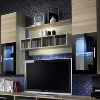 sekcija sonoma - ASM Lyra Living Room Wall Unit Set Sonoma Oak/Black - 4 nuotrauka
