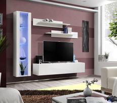 ASM Fly G Living Room Wall Unit Set Vertical Glass White/White Gloss