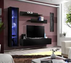 ASM Fly G Living Room Wall Unit Set Vertical Glass Black/Black Gloss