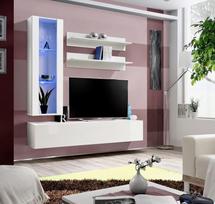 ASM Fly H Living Room Wall Unit Set Vertical Glass White/White Gloss