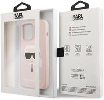iphone 13 silikoninis deklas apple - Karl Lagerfeld "KLHCP13LSLKHP Liquid Silicone Karl Head Case iPhone 13 Pro" Pink - 5 nuotrauka