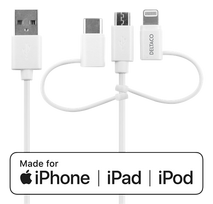 DELTACO USB-A - USB-C/Micro USB/Lightning, C189, MFi, 1m. baltas / IPLH-441