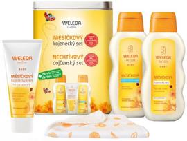Weleda Baby Calendula Oil 200ml Baby Oil 200 ml + Baby Cream for Sores 75 ml + Baby Bath 200 ml + Bamboo Napkin + Tin Can Kūno aliejus Rinkinys