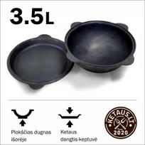 Užbekiškas poliruotas kazanas (Namangan) 3.5L | plokščias dugnas | su dangčiu-keptuvė DKP3