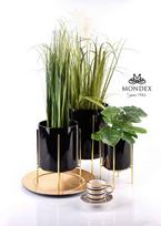 juodos keramikos vazonas - Vazonas Mondex Neva HTYE9346, keramika/metalas, 128 mm, Ø 128 mm x 128 mm, aukso/juodas - 3 nuotrauka