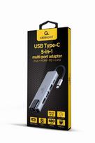 usb c laidas pd - GEMBIRD A-CM-COMBO5-04 Multi Port Adapteris USB Type C 5in1 Hub + HDMI + PD + LAN - 1 nuotrauka