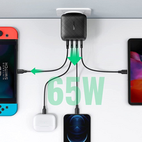 ikroviklis ugreen - UGREEN USB-A+3xUSB-C 65W GaN Tech Fast Wall Charger EU Black - 5 nuotrauka