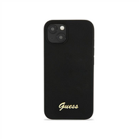 telefonas iphones 14 - Guess "GUHMP13MLSLMGBK Silicone Script Gold Logo Case iPhone 13" Black - 2 nuotrauka