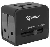 universal travel adapter - Sbox TA-23, USB, 0.61 m, juoda - 1 nuotrauka