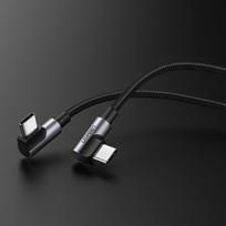 usb c kampinis - Ugreen US323 USB-C to USB-C Angled Cable PD 3A 60W 1m Black - 3 nuotrauka