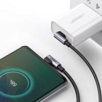usb c kampinis - Ugreen US323 USB-C to USB-C Angled Cable PD 3A 60W 1m Black - 4 nuotrauka