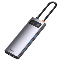 usb c ilgintuvas - Baseus Metal Gleam serijos 6in1 USB-C - 3x USB 3.0 HDMI USB-C PD Ethernet RJ45 - 2 nuotrauka
