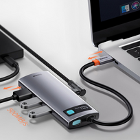 usb c ilgintuvas - Baseus Metal Gleam serijos 6in1 USB-C - 3x USB 3.0 HDMI USB-C PD Ethernet RJ45 - 8 nuotrauka