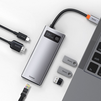 usb c ilgintuvas - Baseus Metal Gleam serijos 6in1 USB-C - 3x USB 3.0 HDMI USB-C PD Ethernet RJ45 - 9 nuotrauka
